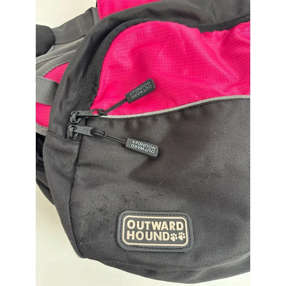 Outward Hound Dog Backpack Hiking Saddlebag Pink Black Reflective Large